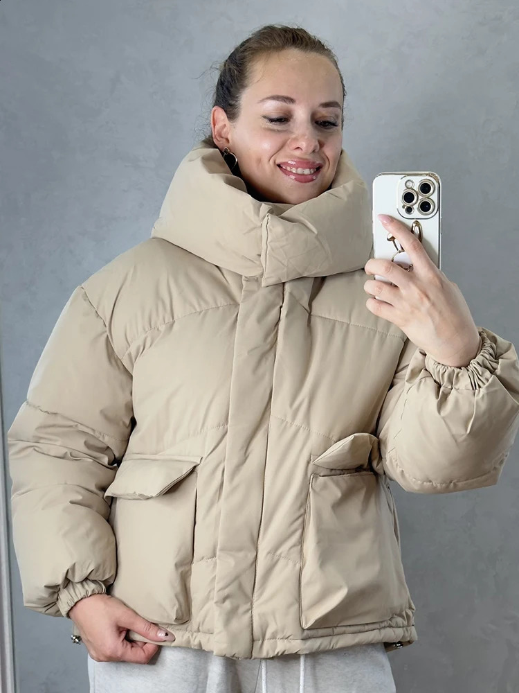 Piumino da donna Parka invernale con cappuccio Giacca da strada Abbigliamento con cerniera Gonfiabile con tasca spessa Cappotto in cotone 231118