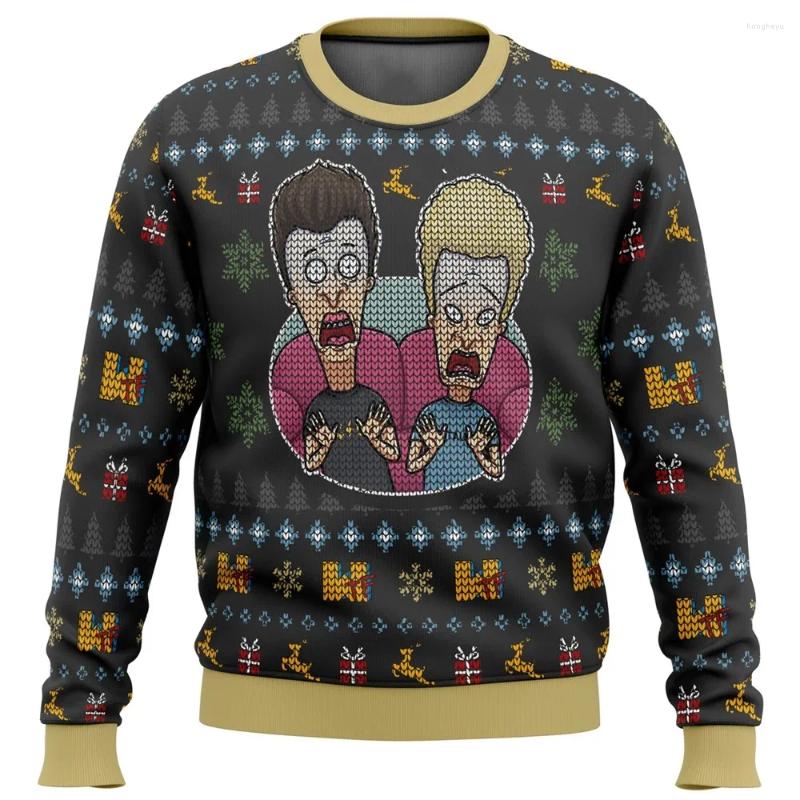 カジュアルなカップルのためのメンズパーカークリスマスセーター3Dプリントラウンドネックセーター春と秋の長袖