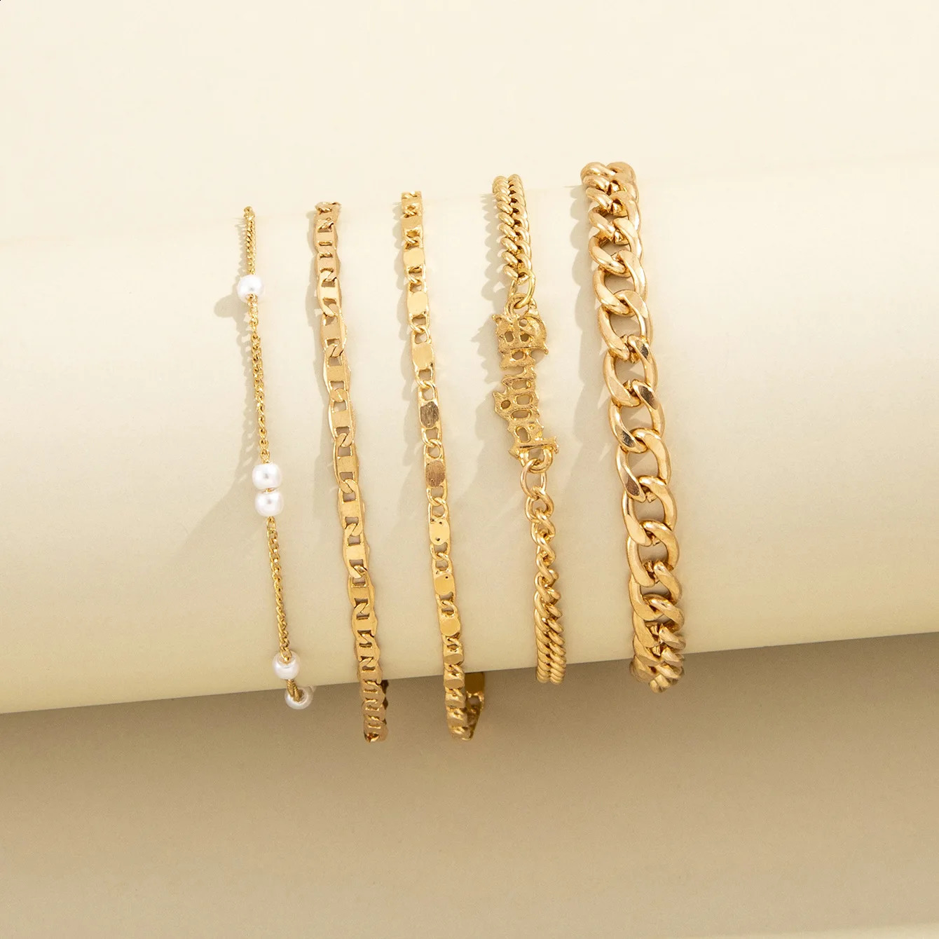 Chaîne 5 pièces ensemble de bracelets à la mode pour les femmes ange lettre or argent couleur lien Bracelet femme mode bijoux cadeau 231118
