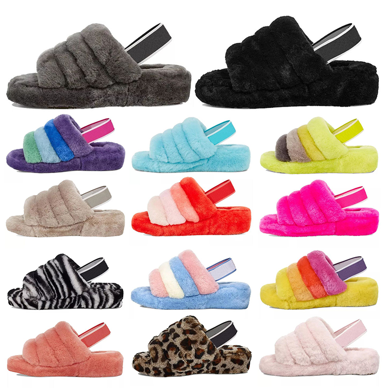 

australian austrailia women slippers slide fluffy furry black grey coffee classic sandals winter solid color home indoor flats uggly shoes 3