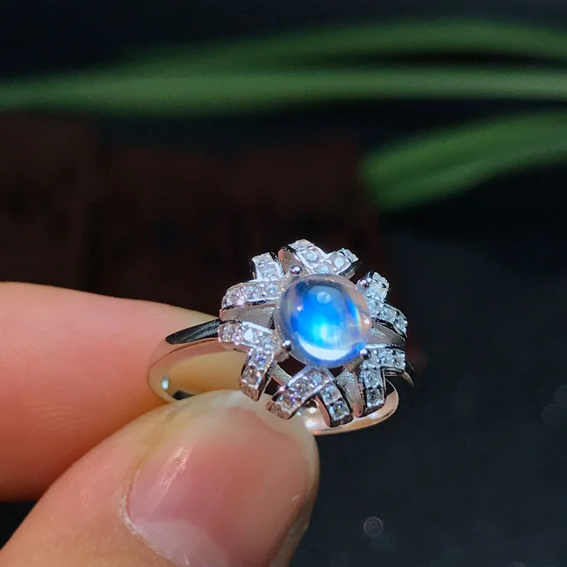 Katı 925 Gümüş Aytaşı Yüzüğü 6mm 0.8Ct Doğal Aytaşı Gümüş Yüzük 3 Katmanlı 18K Altın Kaplama