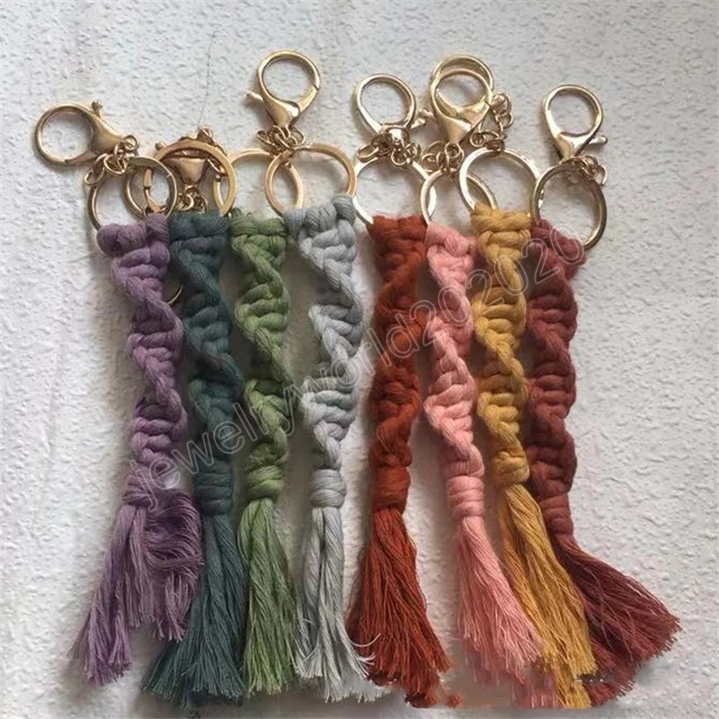 Llavero tejido hecho a mano para mujeres y niñas, estilo bohemio, llavero de cuerda con borlas, bolso de coche, colgante de llave, accesorio de correa, regalo de fiesta a la moda