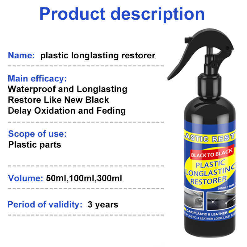 Restauração de plástico de carro Agente de revestimento automático Reparo de borracha de borracha de plástico limpa Refresh Restauração Agente Black Shine Seal Blelen Blelen