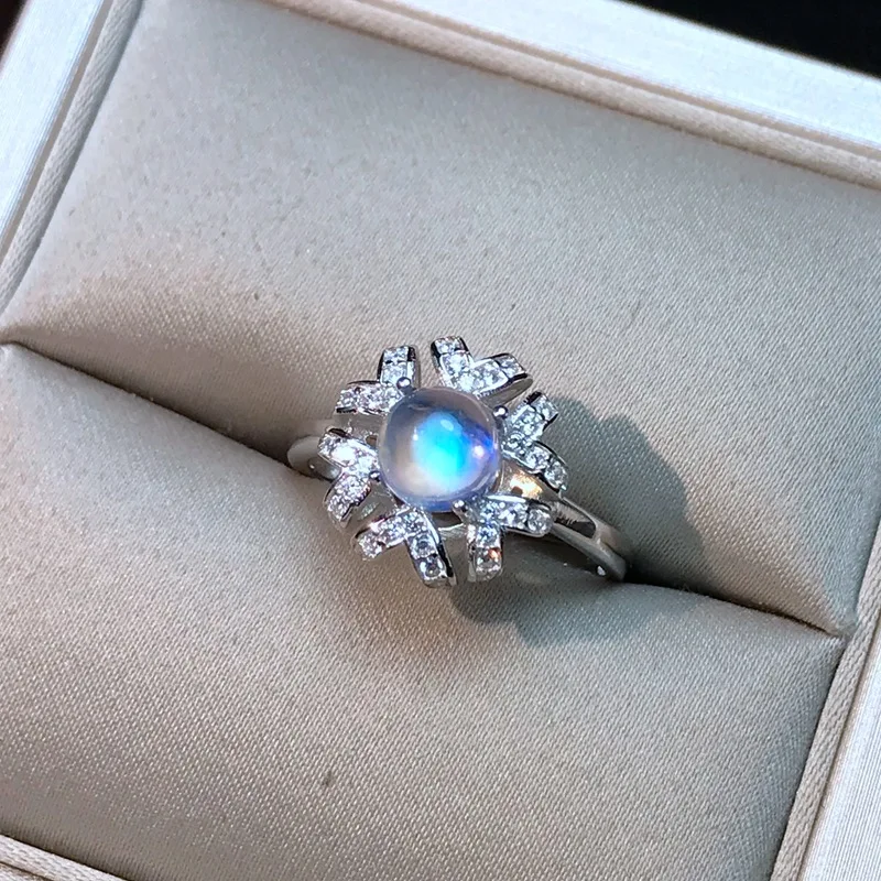 Katı 925 Gümüş Aytaşı Yüzüğü 6mm 0.8Ct Doğal Aytaşı Gümüş Yüzük 3 Katmanlı 18K Altın Kaplama