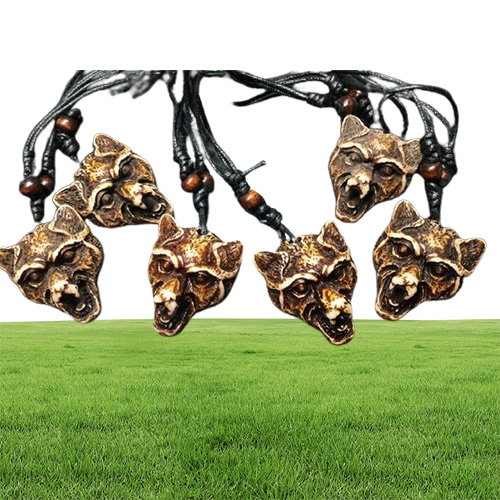 COOL YAK BONE POWERD Careved Wolf Head Pendant Necklace Choker Gift264U2055232