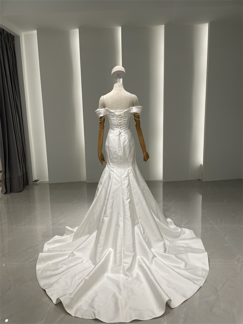 New Arrival Off The Shoulder Wedding Dresses Subtle Satin Design With Beads & 3 D Flowers Modest Ladies Wedding Dresses Luxury Bridal Gown