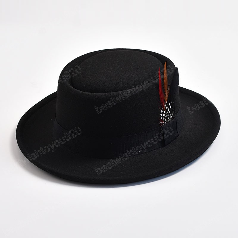 Vintage hoed heren Brim voelde fedora hoed met veren heer formele kerkkap Trilby jazz hoeden lente zomer