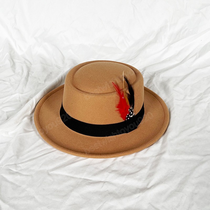 Vintage hoed heren Brim voelde fedora hoed met veren heer formele kerkkap Trilby jazz hoeden lente zomer