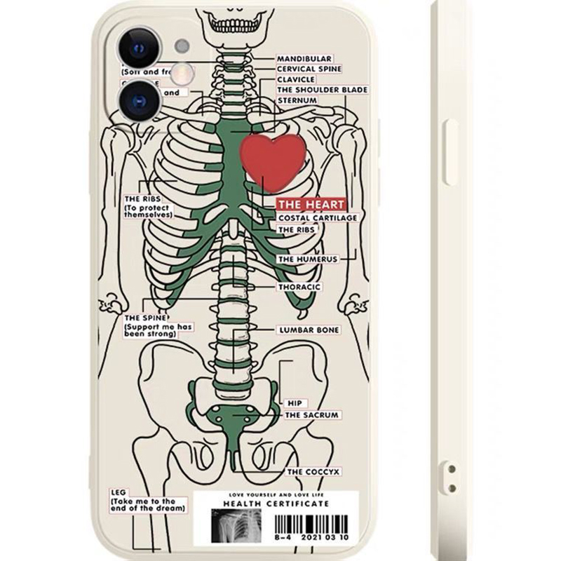 Heart Skeleton Phone Case voor iPhone 13 14 Pro Max 11 12 XS XR 7 8 Plus Creative Shockproof Soft Silicone Phone Case Back Cover