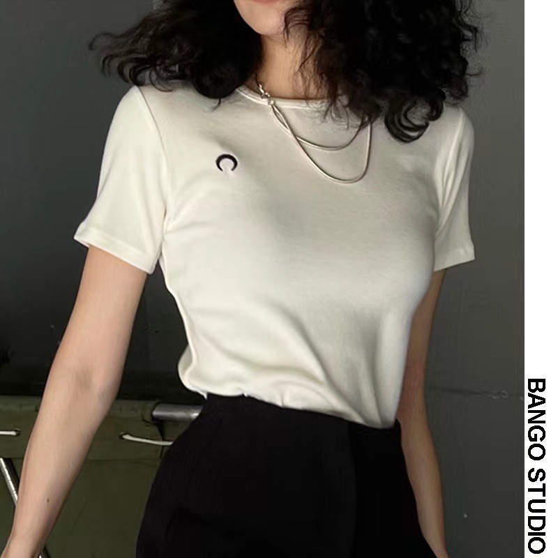 Summer Women Designer Moon Print T-shirt Cotton Slim Femelle à manches courtes courte crop top t-shirt sexy skinny