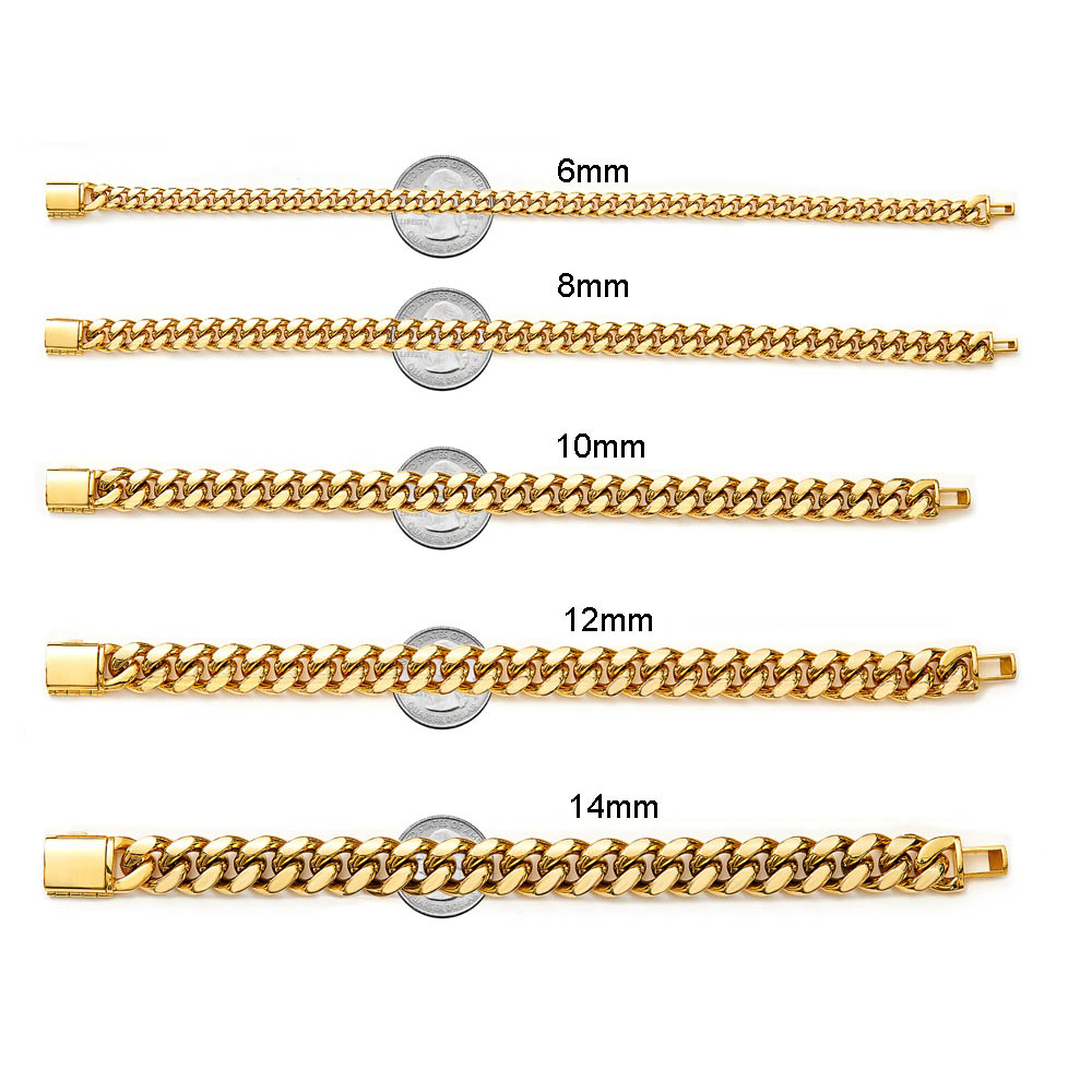 6/8/10/12/14mm Cubain Lien Chaîne Collier Bracelet Gourmette Collier Ras Du Cou Chaînes Bijoux Haute Poli Boîte Fermoirs En Acier Inoxydable 316L Plaqué Or 18K Pour Hommes Femmes