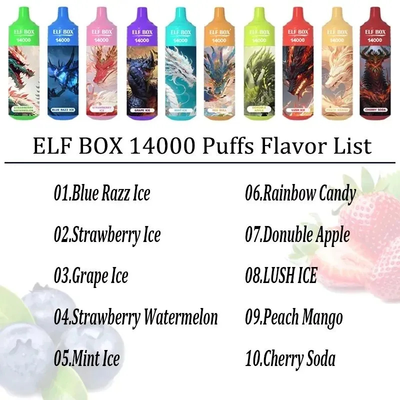 2023 ELF BOX originale 14000 sbuffi Sigaretta elettronica usa e getta Caratteristiche Vape da 25 ml 0/2/3/5% ricaricabile 600 mAh Batteria integrata associata 10 gusti disponibili