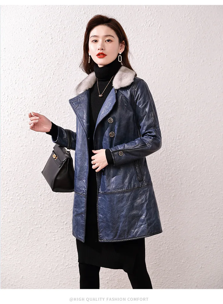 0C463M11 Женская одежда из натуральной кожи, утепленная куртка средней длины из овчины в стиле ретро, выглядит тоньше, индивидуальный размер