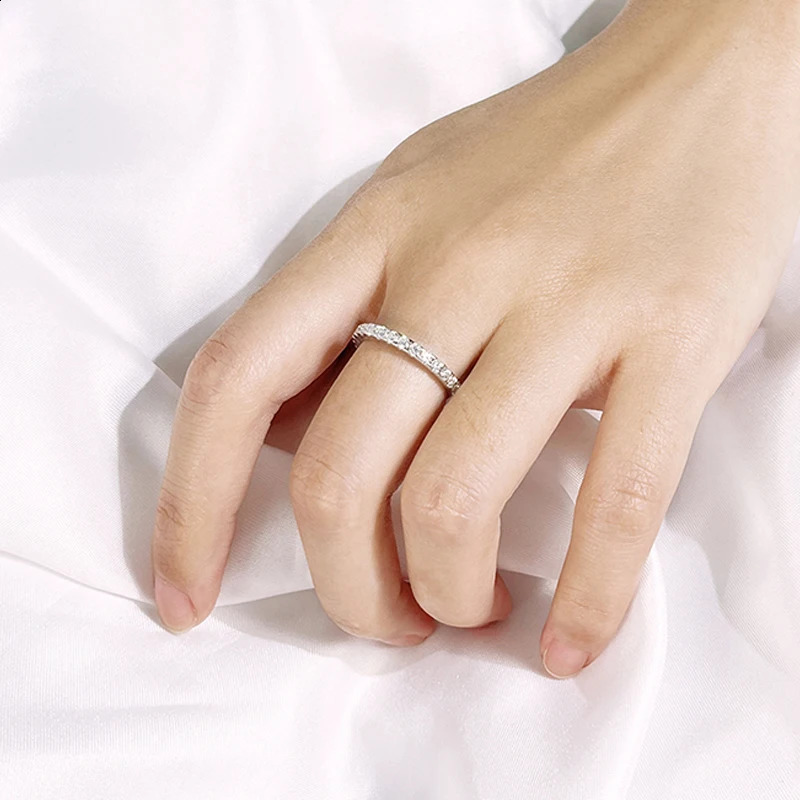 Bröllopsringar Smyoue 0,9ct 2mm Ring for Women Men Full Enternity Match Wedding Diamond Band 100% 925 Solid Silver Stackable Rings231118