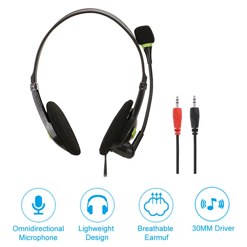 Light weight 3.5mm Plug Wired Business Headphones With Microphone Office Home Working Gamer Headset For Mobile Phone Computer PC Tablet