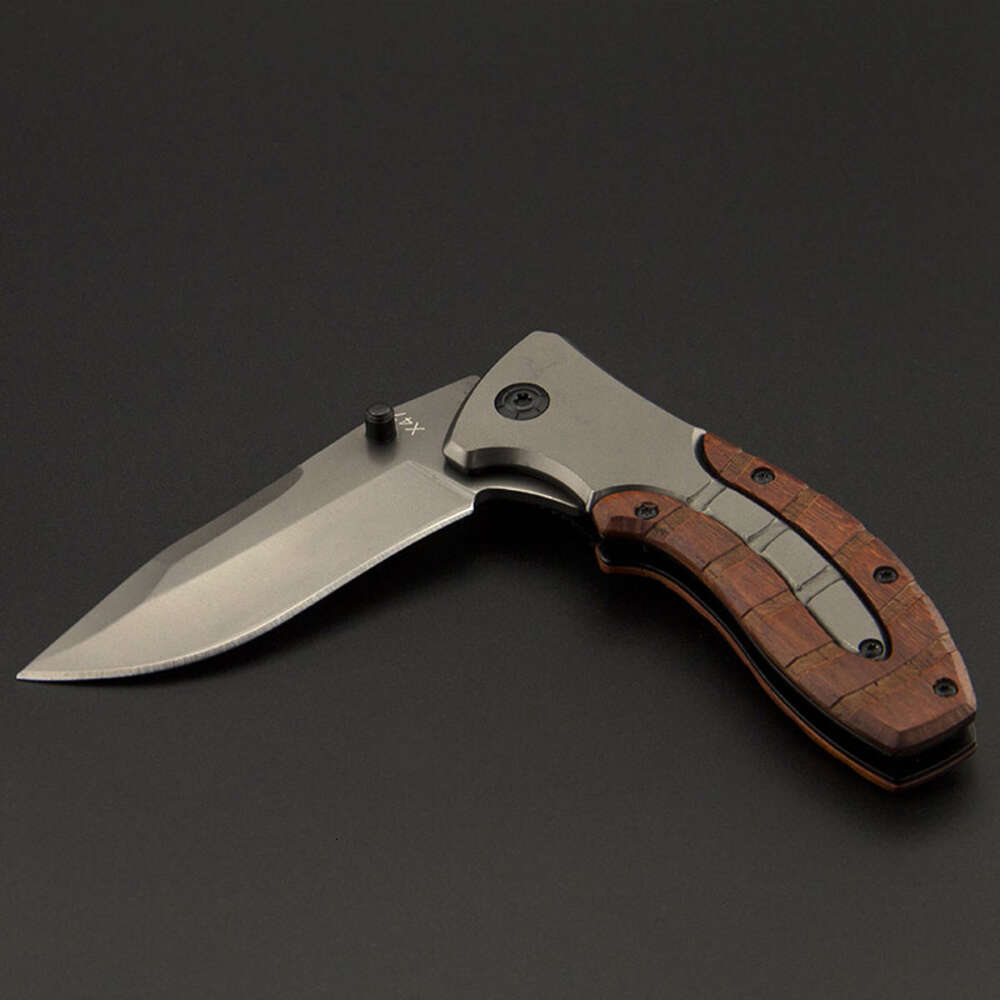 7.95'' Folding Pocket Knife Outdoor Survival Tactical Camping Hiking Hunting Knives Wood Handle Rescue Self-defense Tool