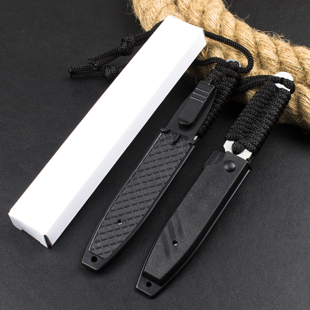 Ny utomhusöverlevnad Rak kniv 440C satinblad fullt tang paracord handtag fasta bladknivar med abs mantel