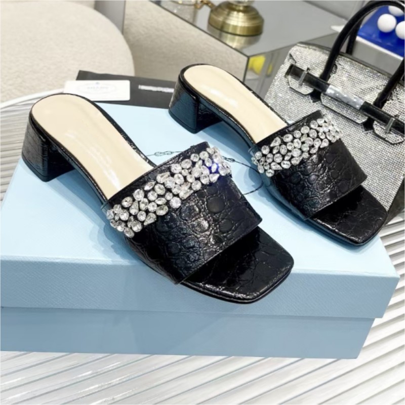 Slippers and scorpion shoes ladies crystal stone high heels women's shoes brand fashion block sliding toe luxury designers flat with leather with 5cm high heel 7.5cm 42