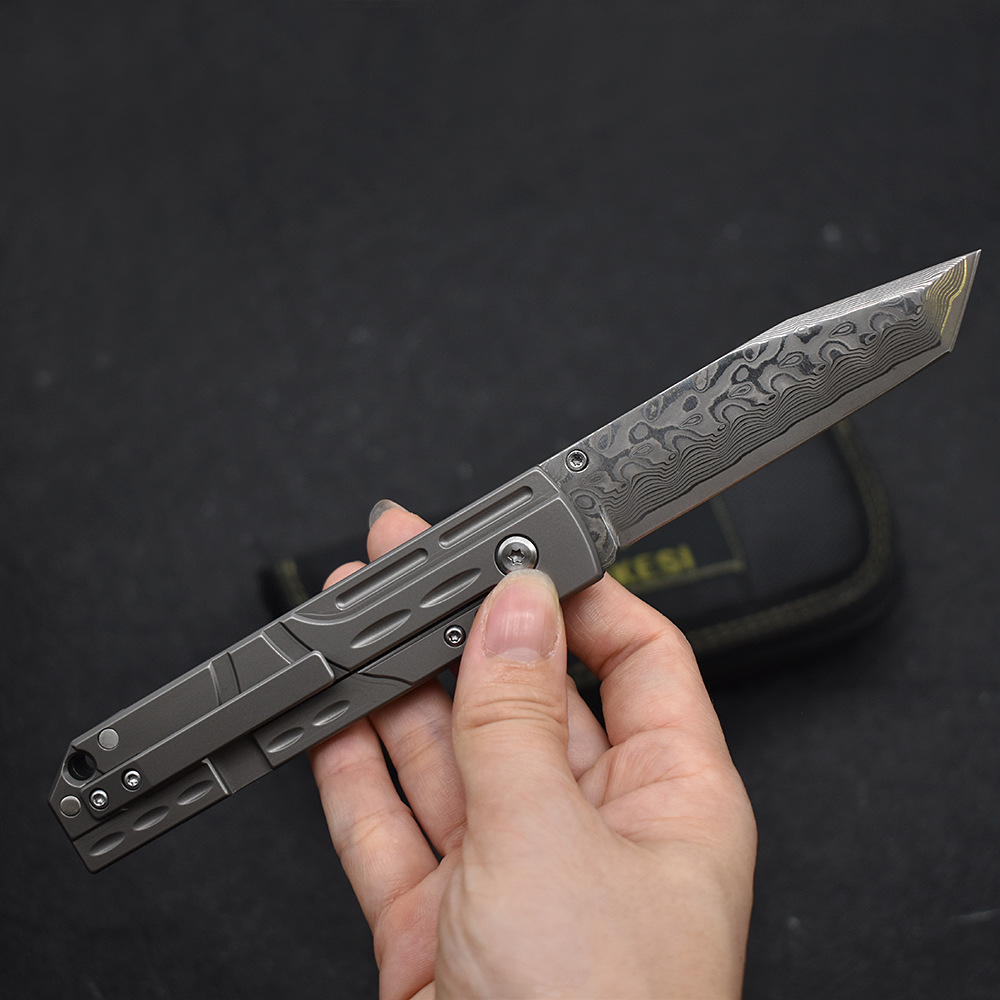 Najwyższa jakość A1898 Składający nóż Damascus Steel Tanto Blade TC4 Titanium Stopy Handel EDC Pocket Folder Najlepszy prezent dla mężczyzn