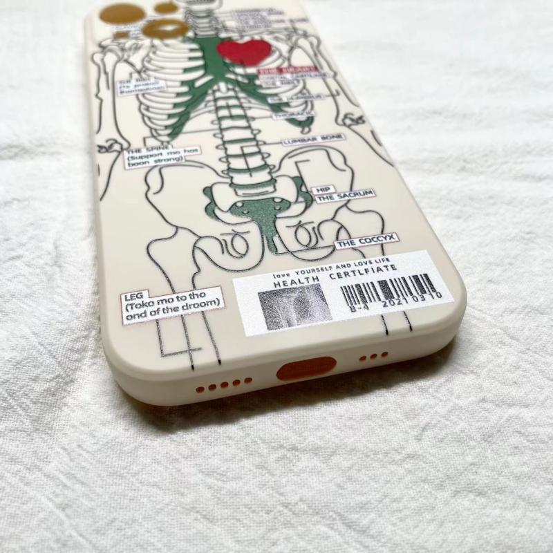 Cassa del telefono dello scheletro del cuore iPhone 13 14 Pro Max 11 12 XS XR 7 8 Plus Cover posteriore della cassa del telefono in silicone morbido antiurto creativo