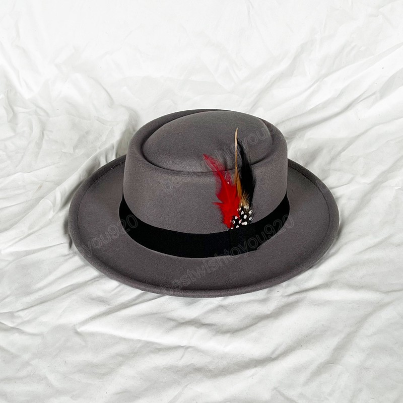 Vintage hoed heren Brim voelde fedora hoed met veren heer formele kerkkap Trilby jazz hoeden lente zomer