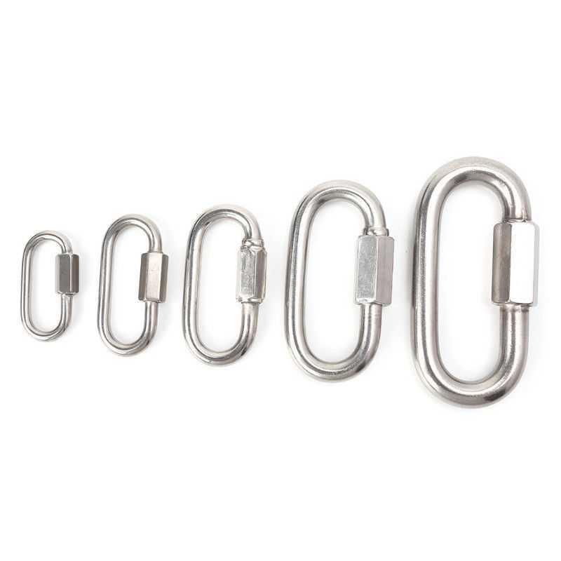 Carabiners 316 Stainless Steel Oval Quick Links Safety Snap Hook Climbing Carabiner Lock Buckle M4 M5 M6 M8 Silver P230420