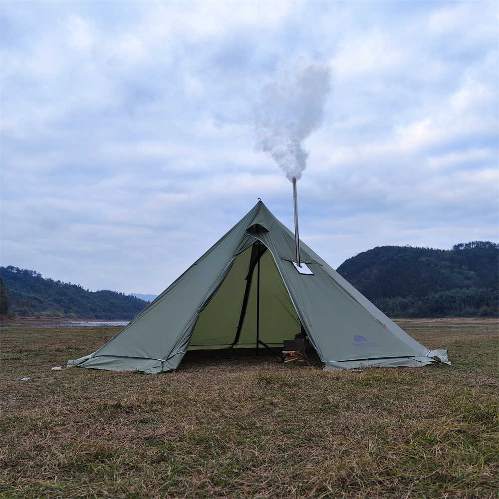 Tentes et abris Mise à jour tente pyramidale surdimensionnée de 5 m avec jupe pare-neige avec cheminée veste extérieure tente camping randonnée auvents abri tipi tipi