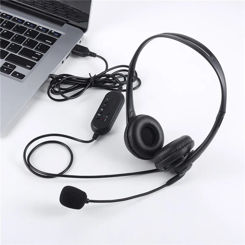 USB Computer Headphones Call Center Lightweight Wired Headset With Microphone Music PC Headphones for Office Laptop Mac Kids HY490