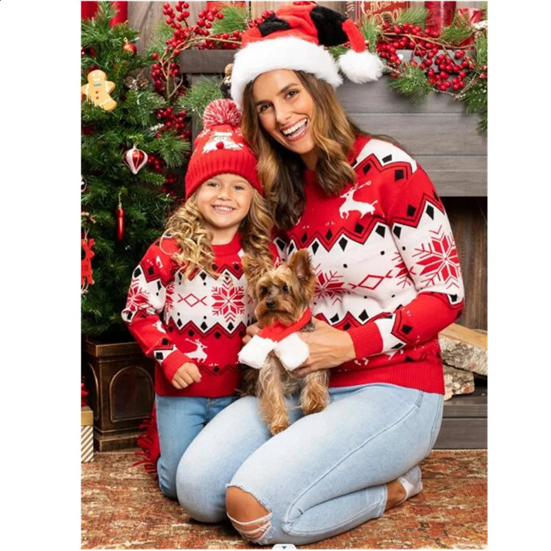 Famille correspondant tenues maman et moi vêtements pulls de Noël dessin animé mignon imprimé maman fille tricots chaud doux pulls pull haut 231118