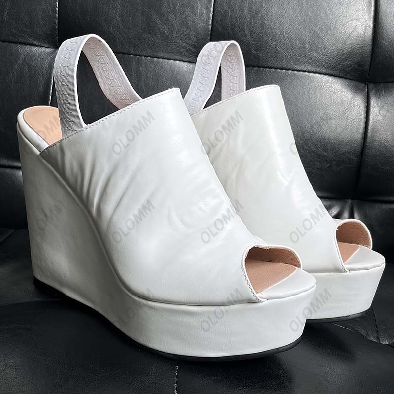 olomm 2023handwork women Summer Platform Mules Sandals Comfort Wedges Heels Peep Toe Toe Classics Black Boutique Shoes Us Plus Size 5-20