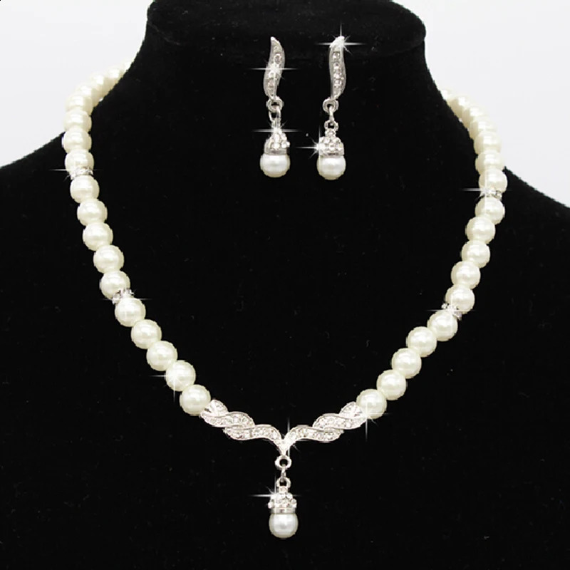 Ensembles de bijoux de mariage 3 pièces ensemble femmes mariée élégante fête collier de perles boucles d'oreilles ensemble de mode 231118