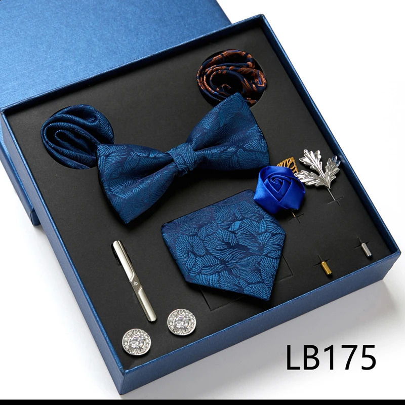 Neck Ties Men's Tie Set Gift Box With Necktie Bowtie Pocket Square Cufflinks Clip Brooches Suit For Wedding Party Busniess Men 231118