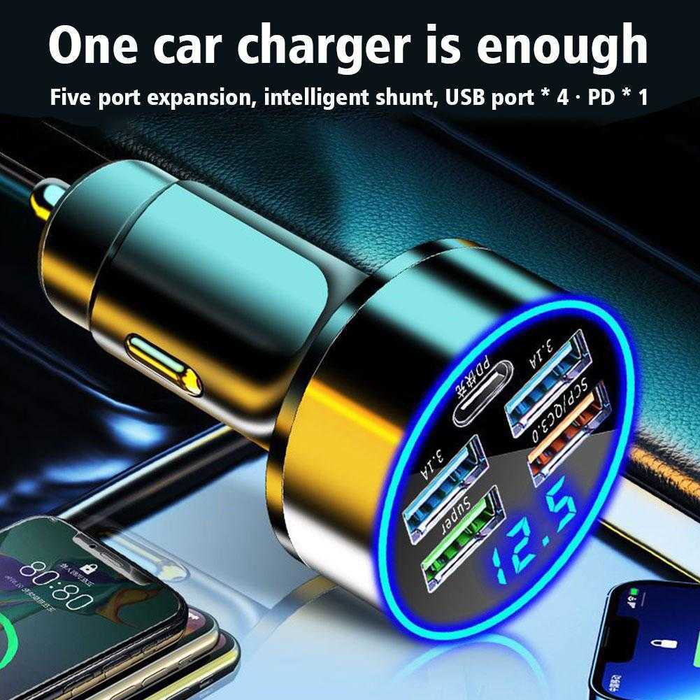 250W 3.1a 5 USB Araba Şarj Cihazı LCD Ekran Araç Socket Sigli Araba Telefon Şarj Cihazı İPhone 13 Samsung PD Fast Charger