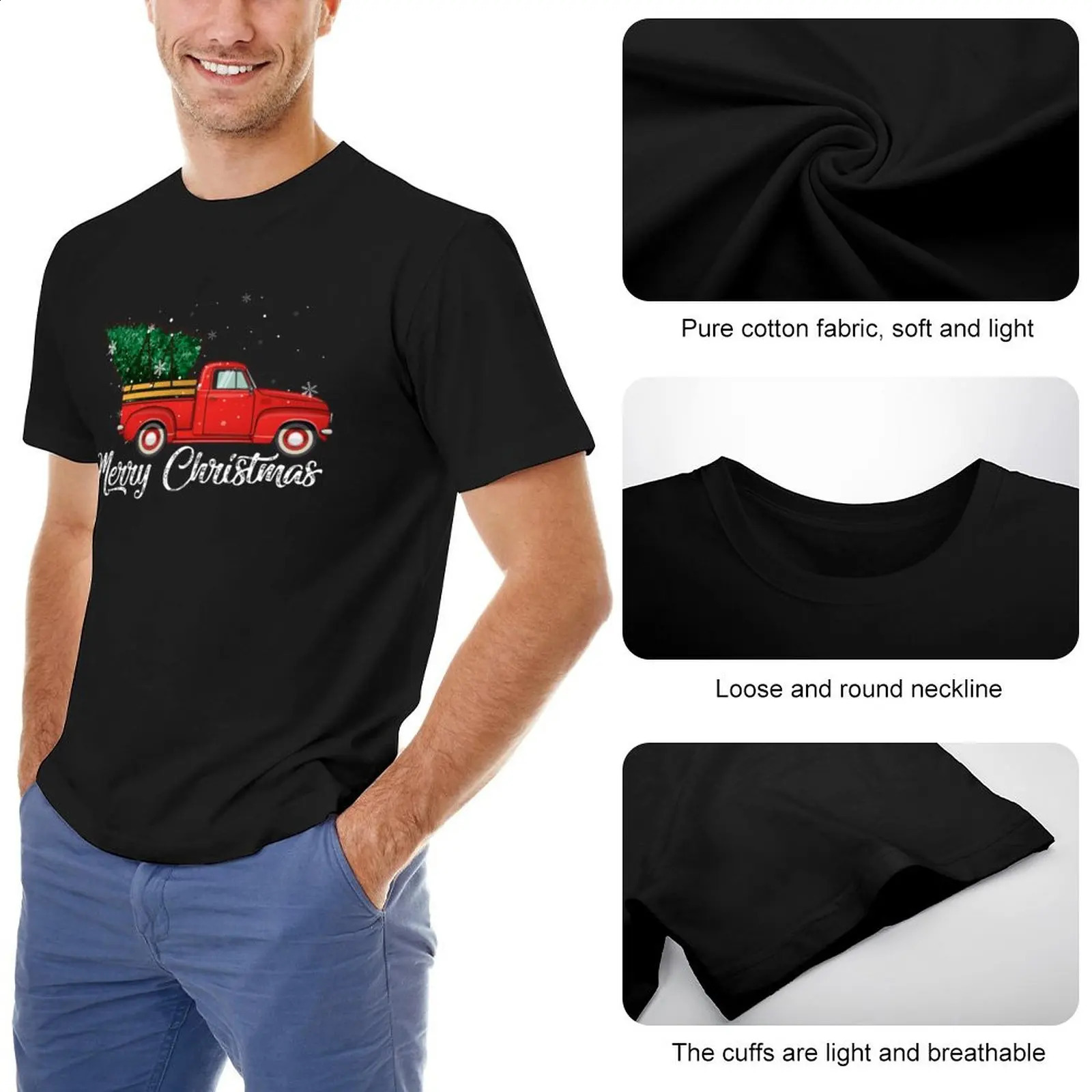 Men's T-Shirts Red Truck Pick Up Christmas Tree Vintage Retro Sweater Gift For Men And Women Halloween day Thanksgiving day Christma T-Shirt 231118