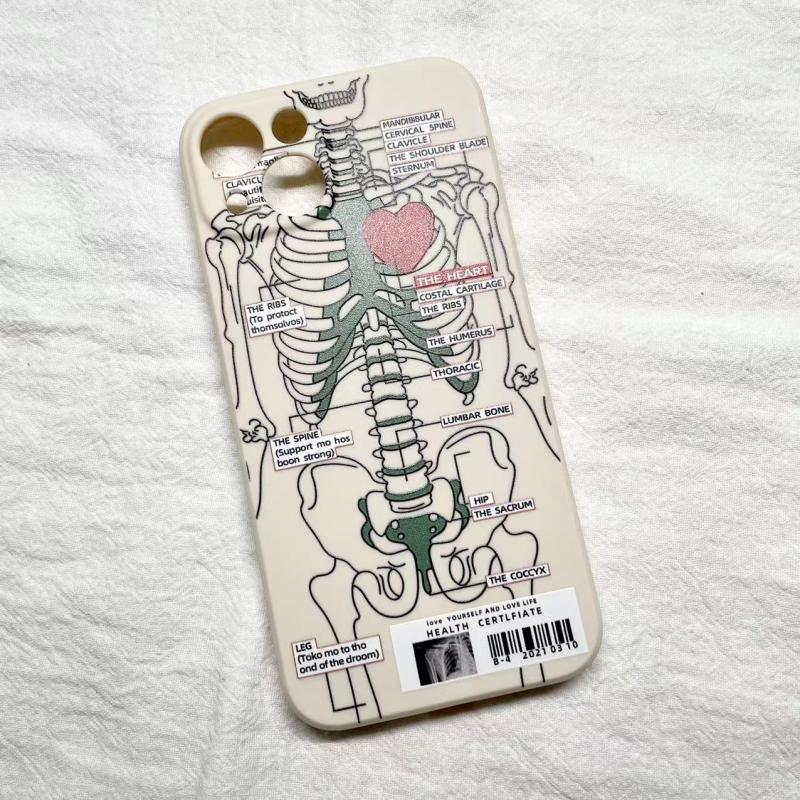 Heart Skeleton Phone Case voor iPhone 13 14 Pro Max 11 12 XS XR 7 8 Plus Creative Shockproof Soft Silicone Phone Case Back Cover