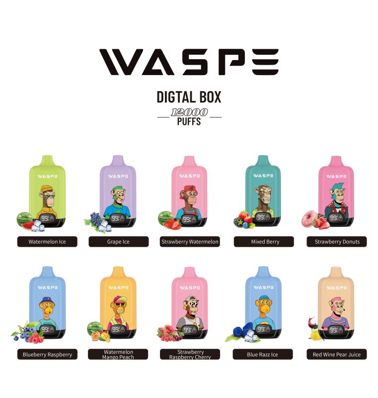 Originele Waspe vape-fabriekslevering Waspe wegwerpvape 12000 grote trekjes bar 20 ml vloeibare e-sigaret Vaper Vapor pod-pen met LCD-scherm E-sigaar