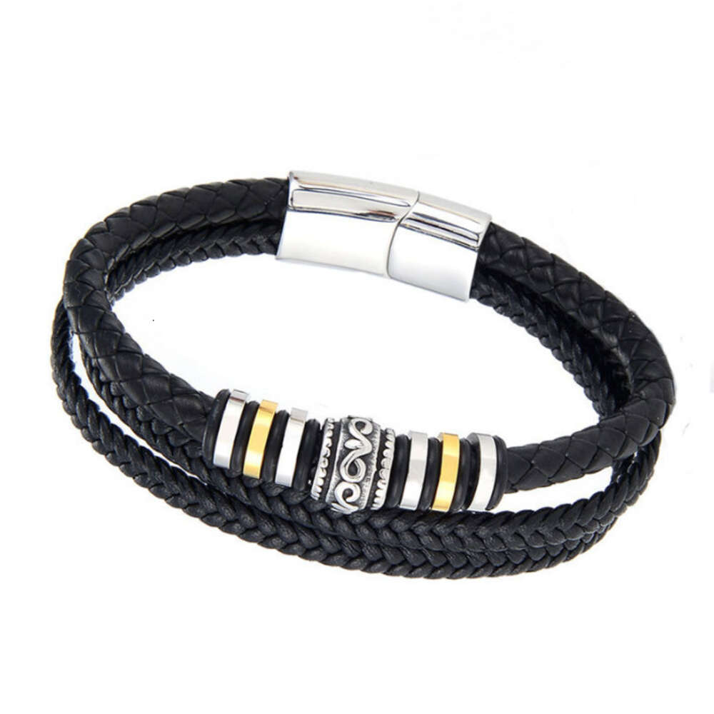 Pulsera de cuerda H de acero inoxidable de estilo étnico tejido de cuero