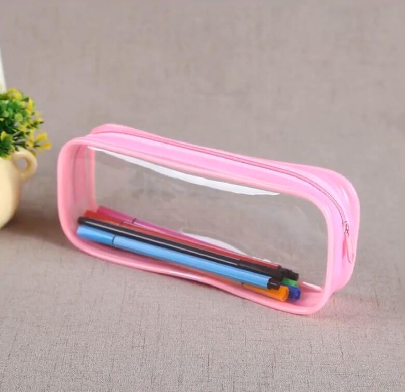 PVC Cosmetic Bag Zipper Pouch School Students Clear Transparent Waterproof Plastic PVC Storage Box Pen Case