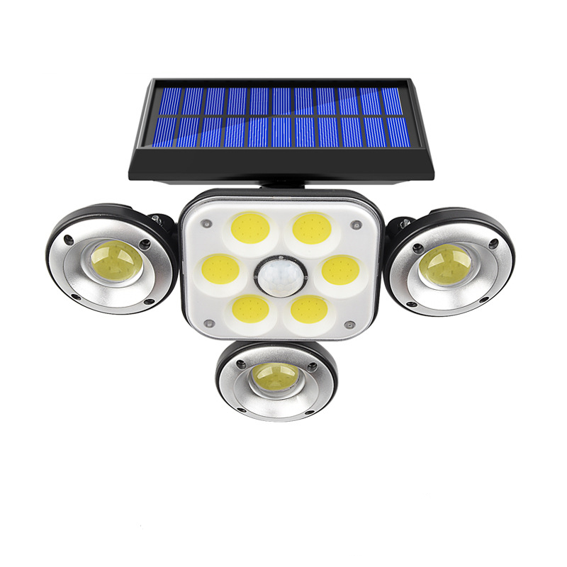 Outdoorowa lampa słoneczna światła słoneczne, 144 LED Motion Motion Flood Light, 4 głowy z 3 trybem, Wodoodporne IP65, Bezpieczeństwo Garaż na werandzie Zintegrowane Zwroty