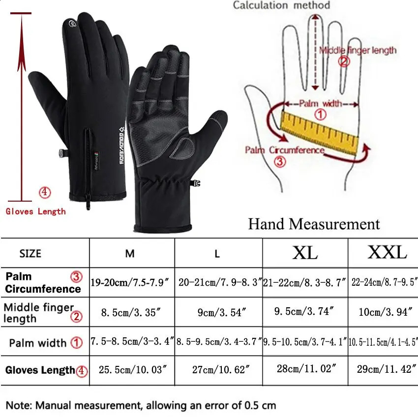 Gants de sport hiver imperméable coupe-vent anti-dérapant fermeture éclair grands hommes Sport équitation ski chaud peluches confortable noir épaississement 231118