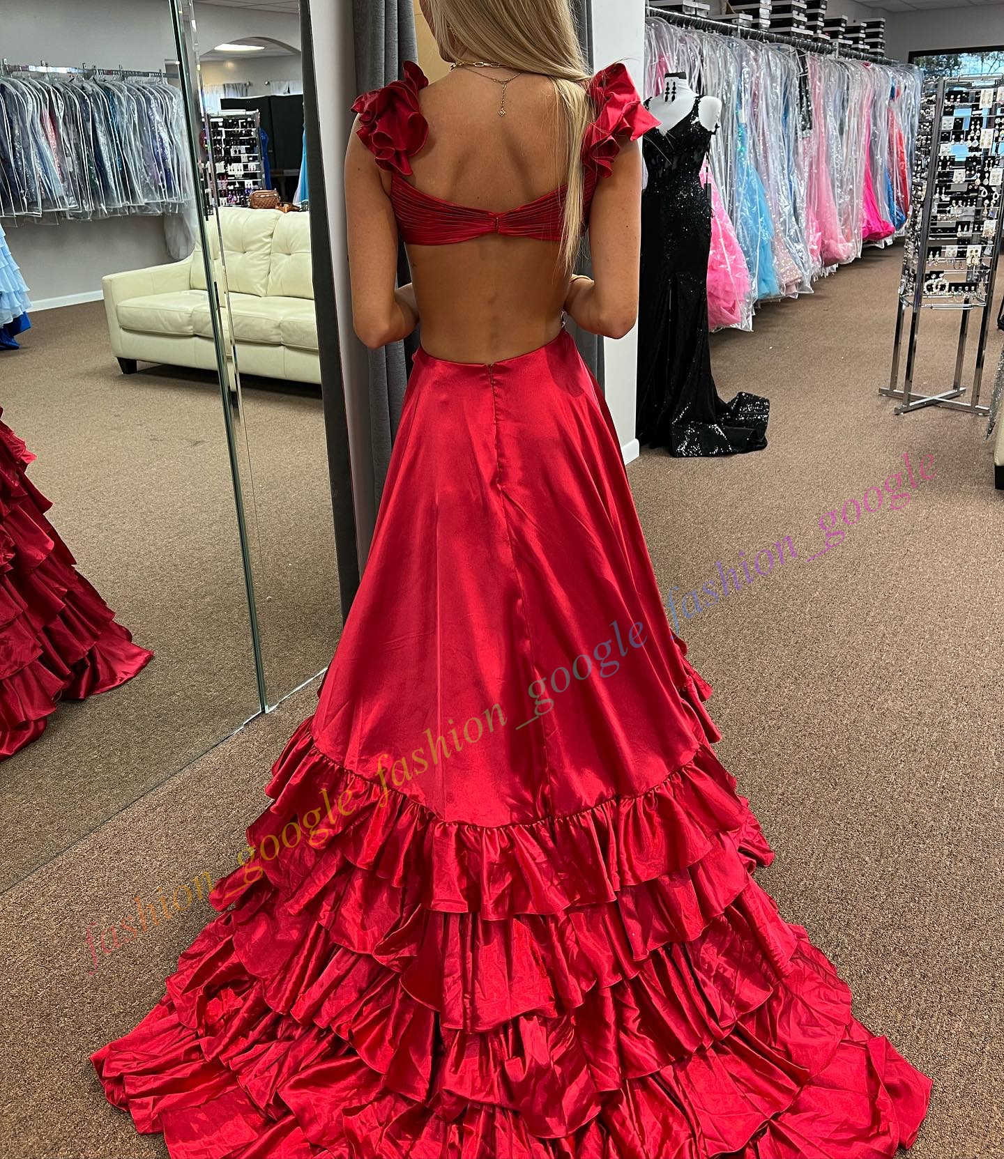 Hi-lo Ruffle Winter Formal Party Dress 2K24 High Low Preteen Lady Pageant PROMイベントHoco Gala卒業式ホームカウンドレスCRISS CROSS PLEATED BODICE RED