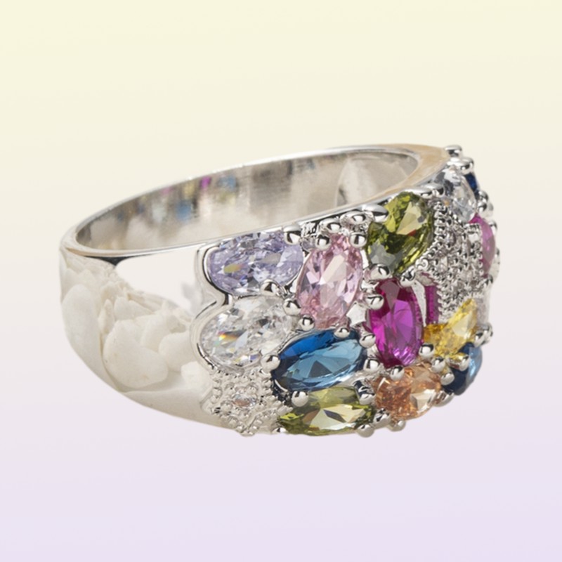 Shunxunze Big s Wedding Rings sieraden voor vrouwen roze rode peridot morganiet blauw geel paarse kubieke zirkonia rhodium 9503651