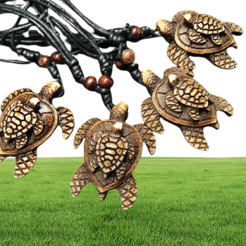 12 pièces bijoux de mode Imitation Yak os sculpture tortues pendentif cordon réglable collier 62734916678499