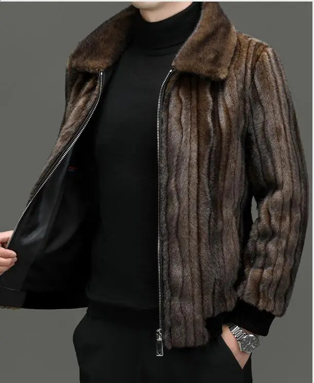 Pele sintética masculina outono e inverno lã de vison na moda superior casaco de alta qualidade casual meia idade juventude jaqueta preto café 231118