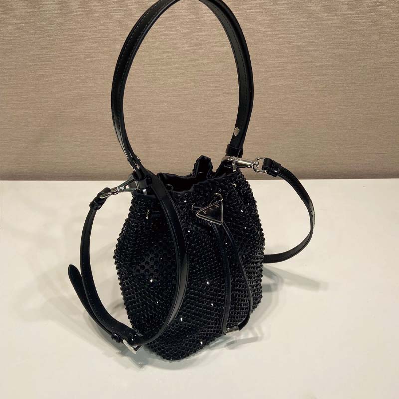 2023 Full Sky Mini Bucket Bag Satin Handbag Sparkling Imported Crystal Fashion Women's Shoulder Bag Trendy Crossbody Bag