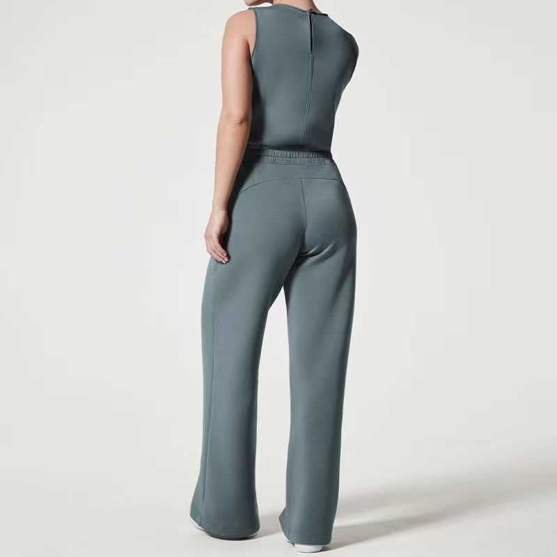 Combinaisons pour femmes barboteuses printemps solide mince bouton arrière OL combinaison été O cou sans manches débardeur combishort femmes Drstring pantalon droit barboteuse salopette P230419