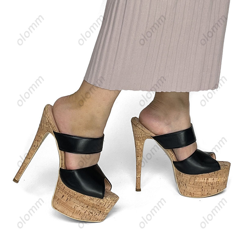 Olomm travail manuel femmes Mules sandales 5.5 Cm plate-forme Sexy talons aiguilles Peep orteil fabuleux blanc chaussures de fête US grande taille 5-20