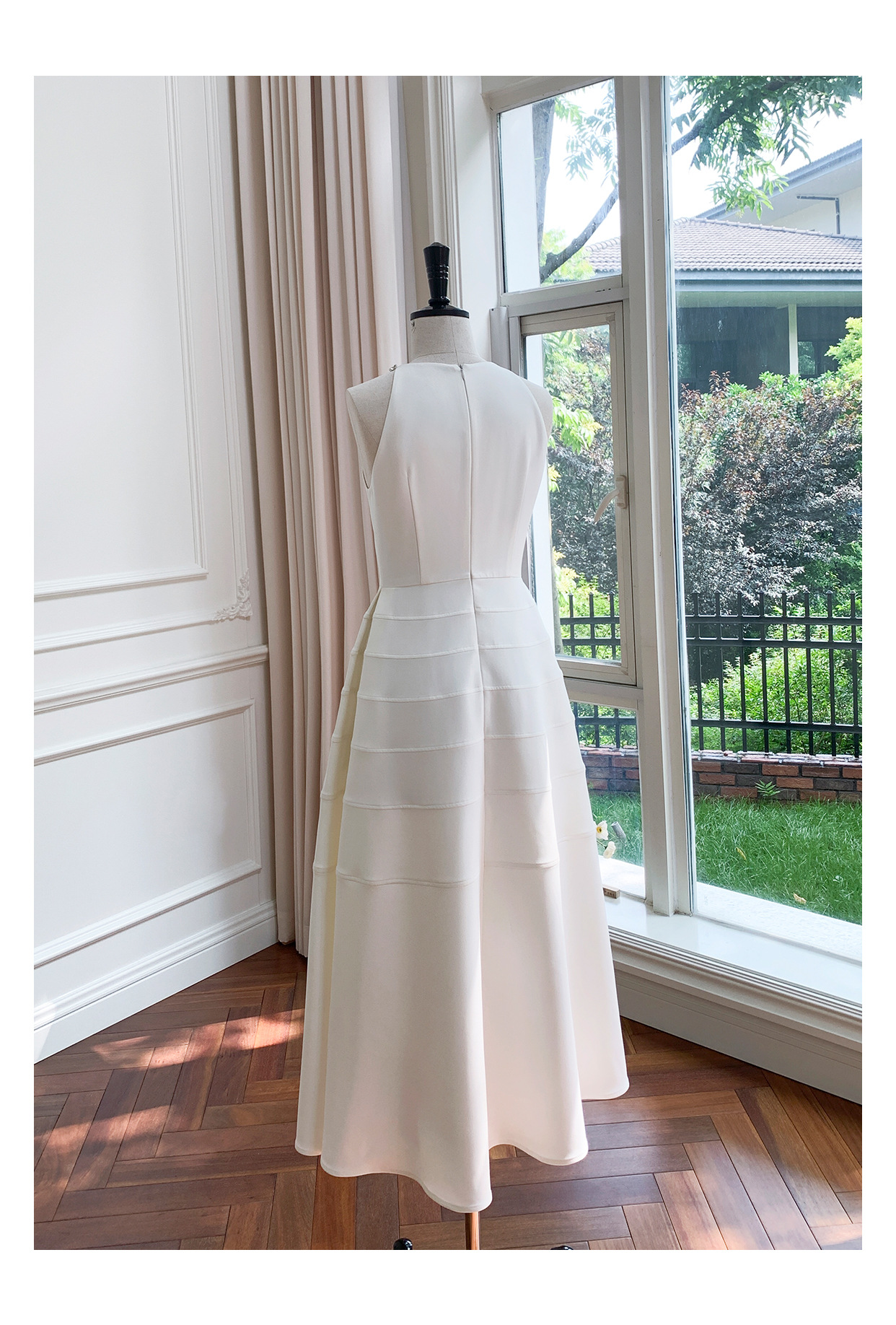 2023 été blanc couleur unie robe perlée sans manches col rond strass midi robes décontractées Y3A207430