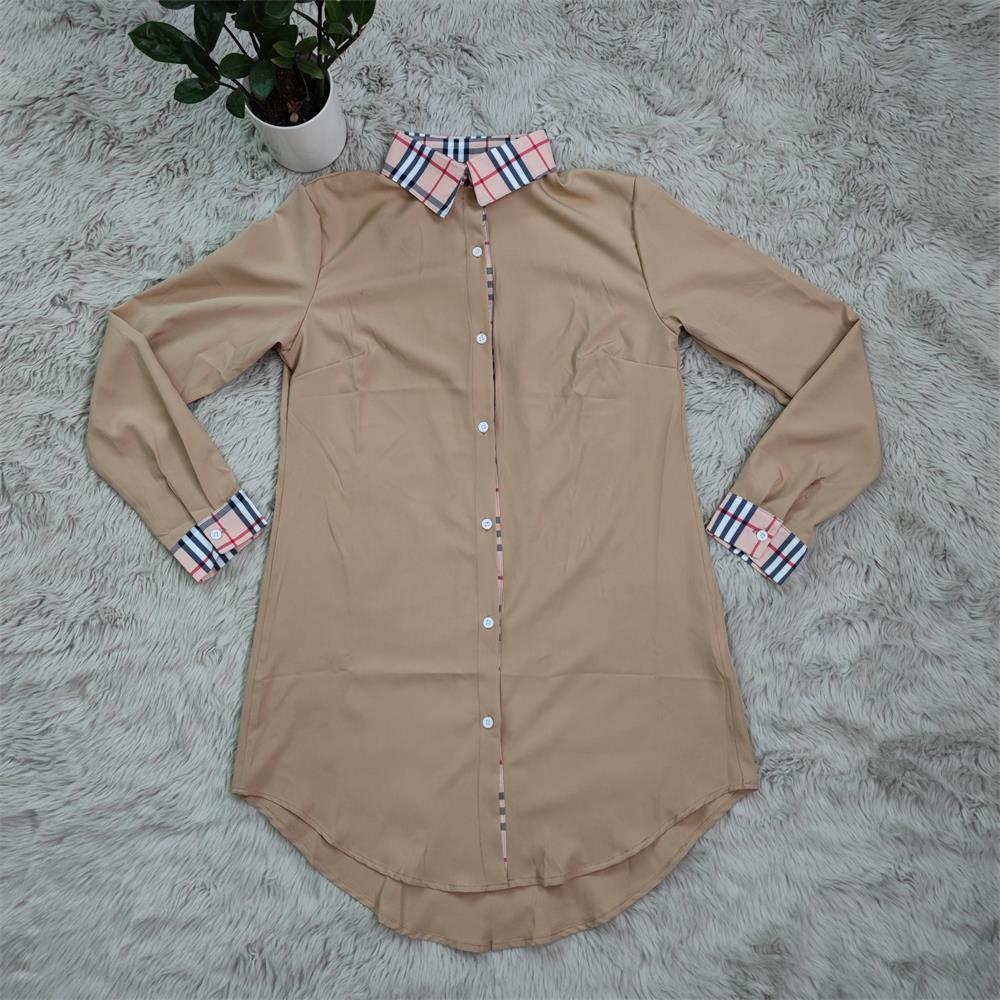 La camicia a quadri veste il mini abito sottile a maniche lunghe con collo casual in risvolto da donna. Spedizione gratuita