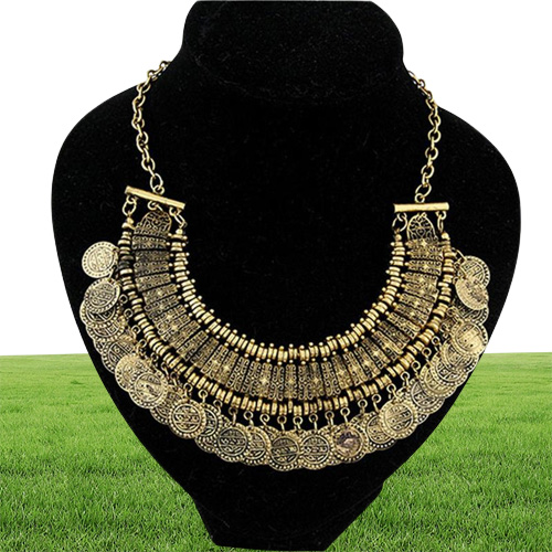 Bohemian Gypsy Coin Pendant Tribal Charms Statement Tassel Halsband Etniska snidade mynt Trevliga chokers halsband för kvinnor8765175